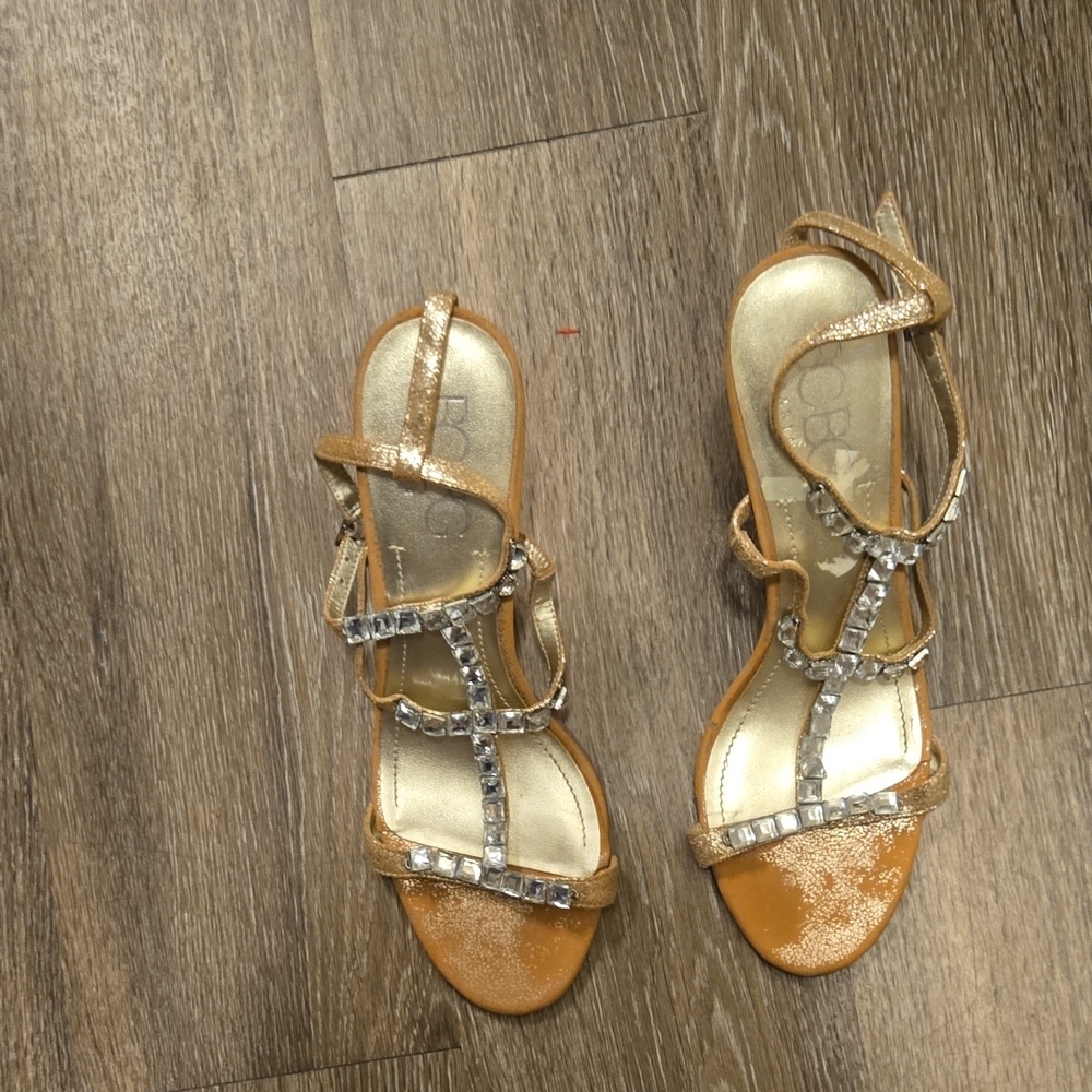 BCBG Gold Leather And Crystal Heels